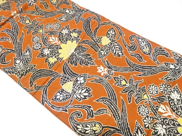 アンティーク　花更紗模様織り出し名古屋帯（着用可）